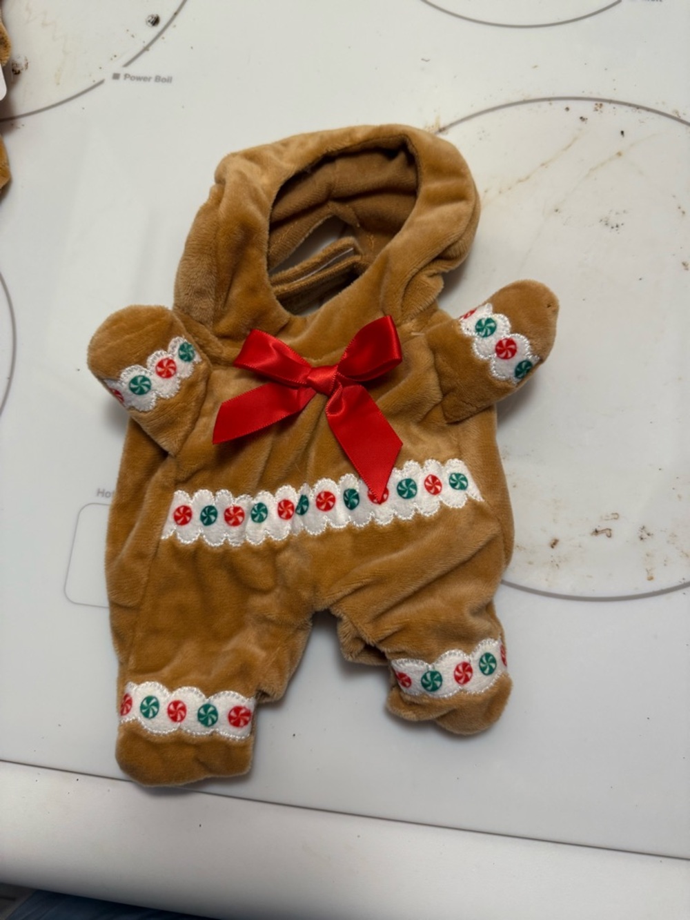 Holiday Gingerbread Plush Dog Hoodie with Red Bow
